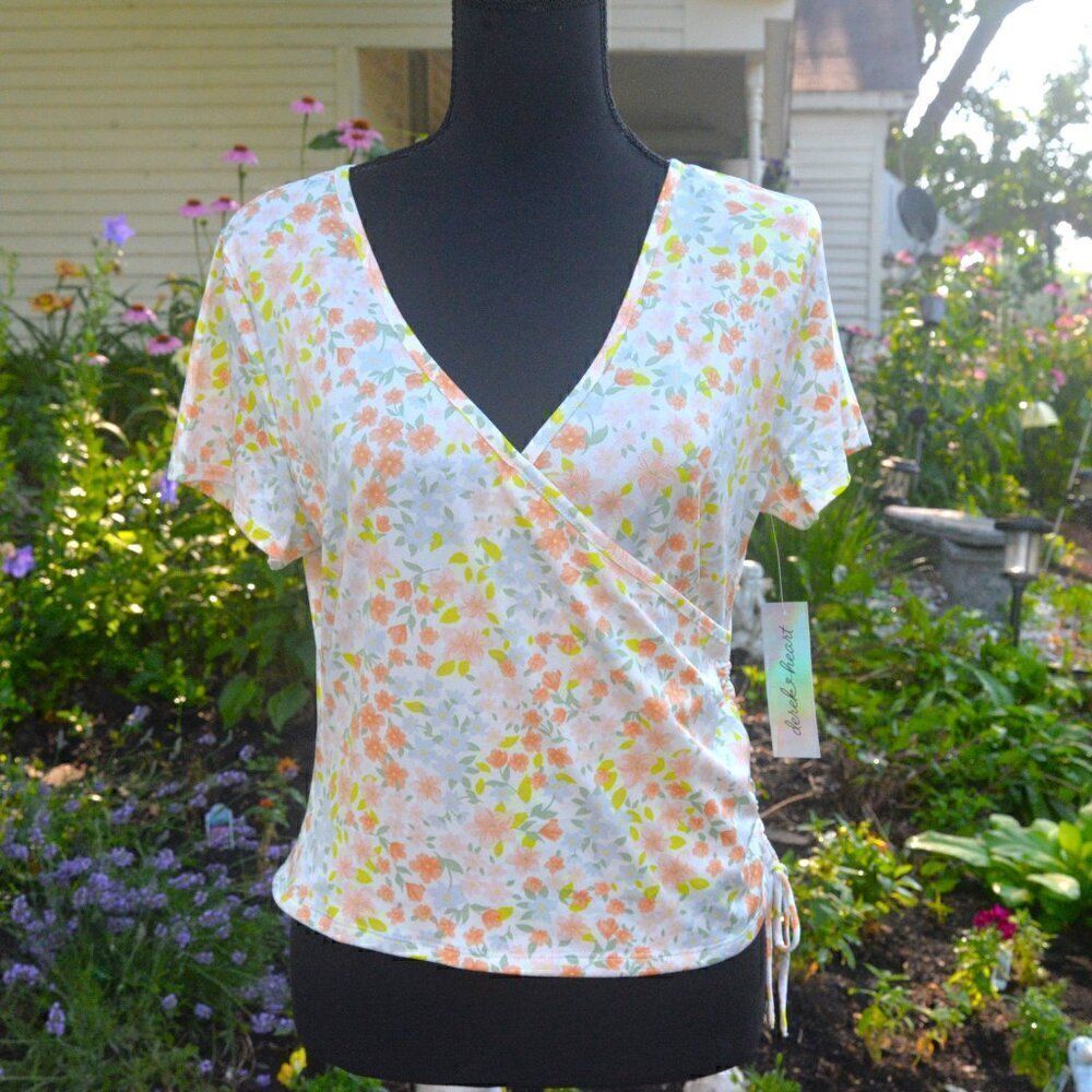 derek heart faux wrap floral crop top